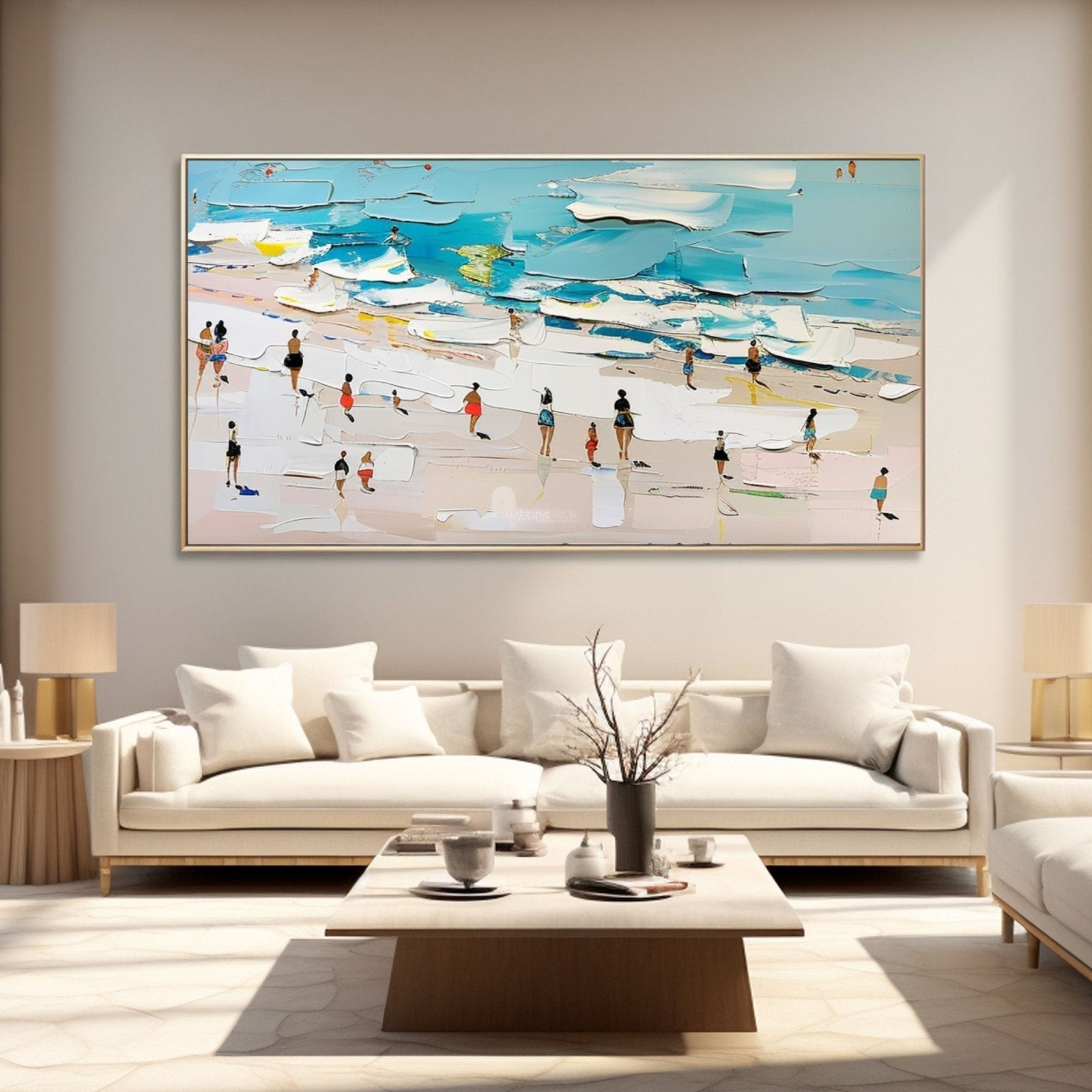 Beach Scene Oil Painting Handmade Coastal Art #TC 186