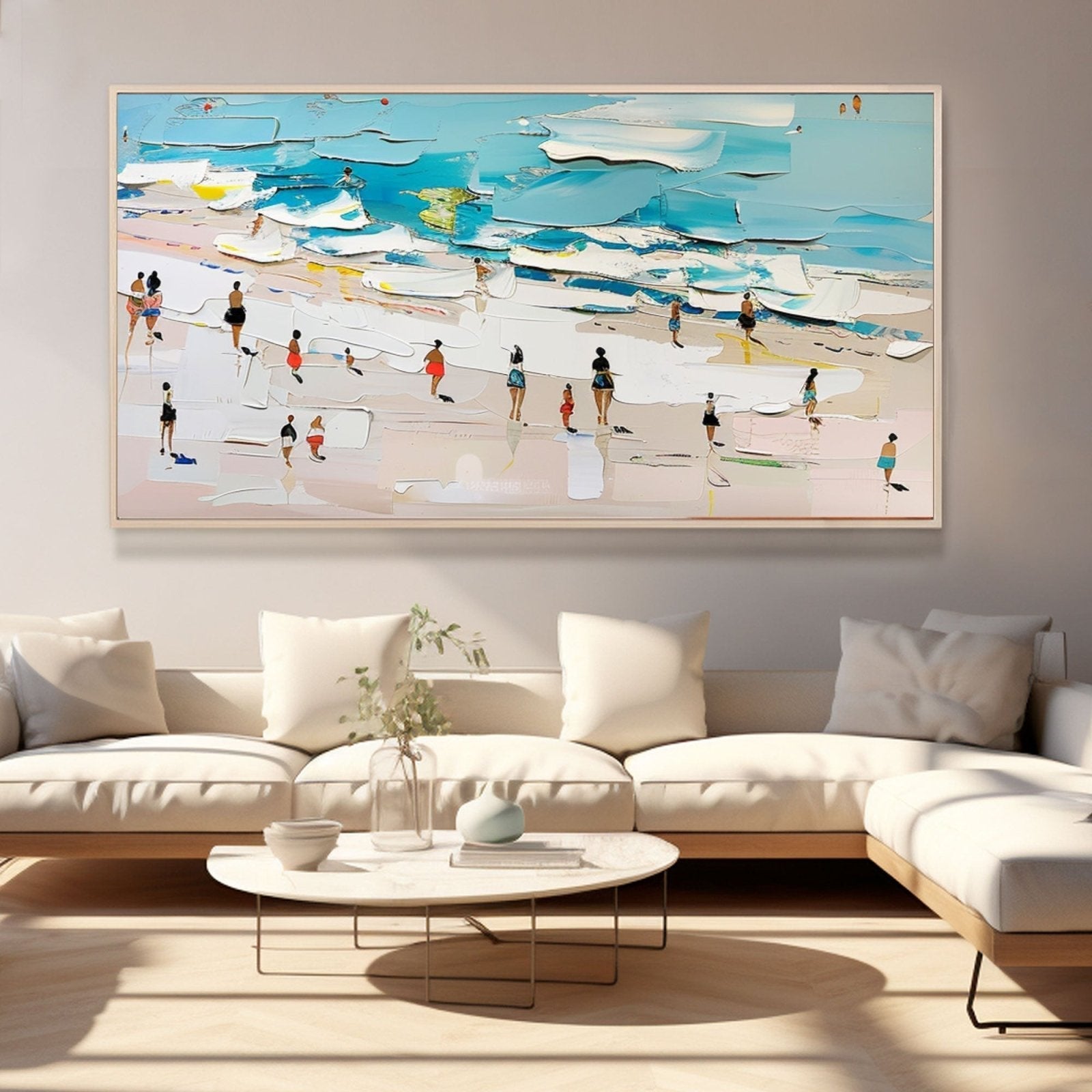 Beach Scene Oil Painting Handmade Coastal Art #TC 186