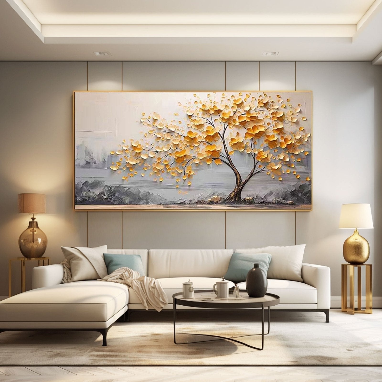 Textured Golden Blossom Tree Wall Art for Home Decor #TC 187