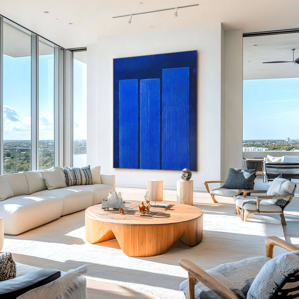 Deep Blue Abstract Painting | Monochrome Wall Art on Canvas #ZZ 228