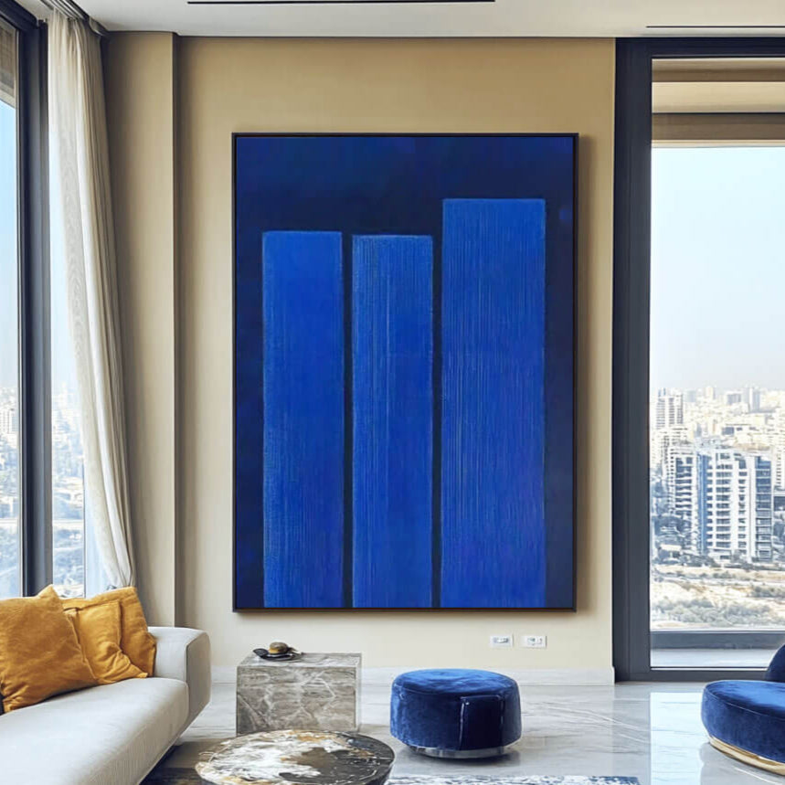 Deep Blue Abstract Painting | Monochrome Wall Art on Canvas #ZZ 228