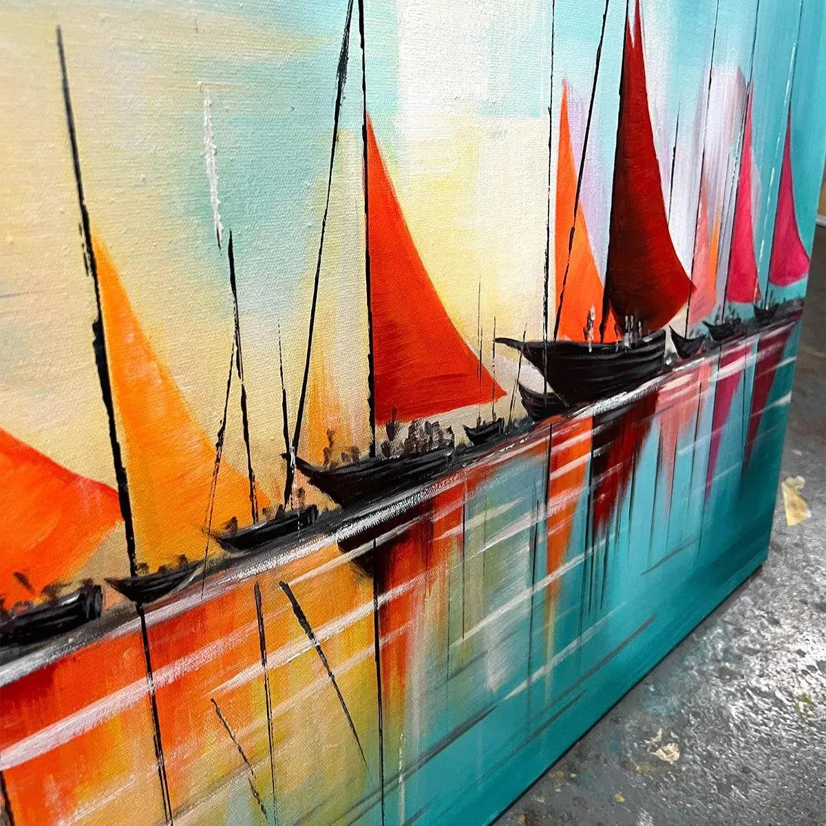 Colorful Sailboat Painting | Modern Seascape Wall Art #AA 135