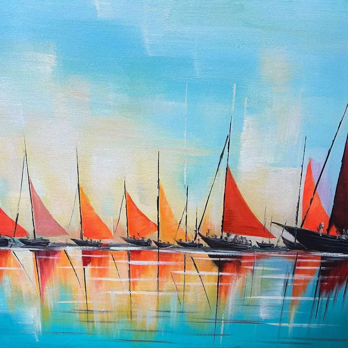 Colorful Sailboat Painting | Modern Seascape Wall Art #AA 135