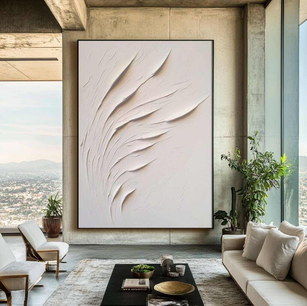 Minimalist White Reeds Textured Canvas Art | Modern Relief Painting #JJ 435