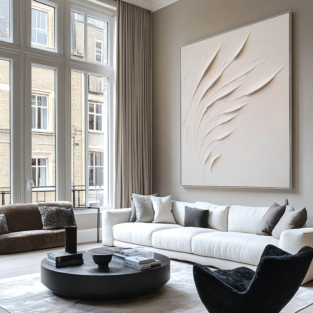 Minimalist White Reeds Textured Canvas Art | Modern Relief Painting #JJ 435