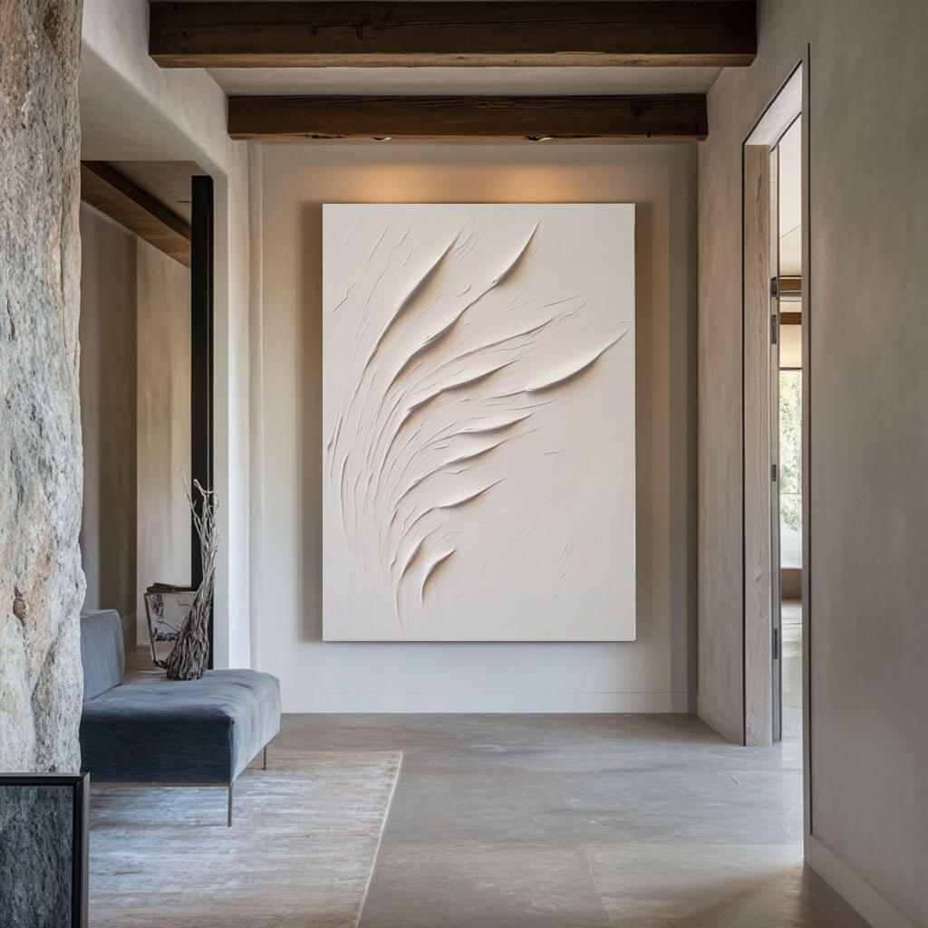Minimalist White Reeds Textured Canvas Art | Modern Relief Painting #JJ 435
