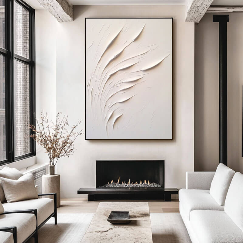 Minimalist White Reeds Textured Canvas Art | Modern Relief Painting #JJ 435