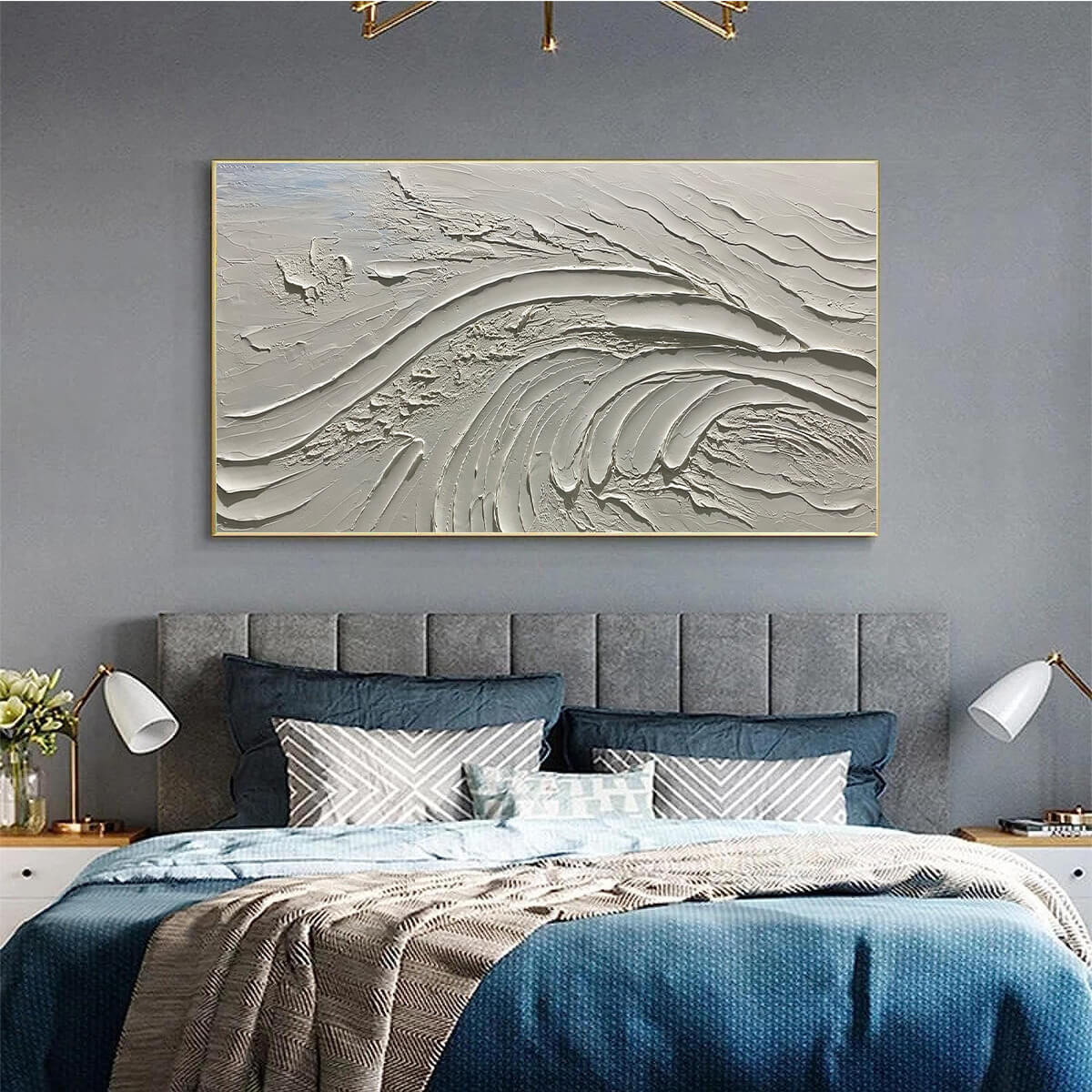 3D Textured White Abstract Wall Art | Plaster Effect Canvas #AA 355