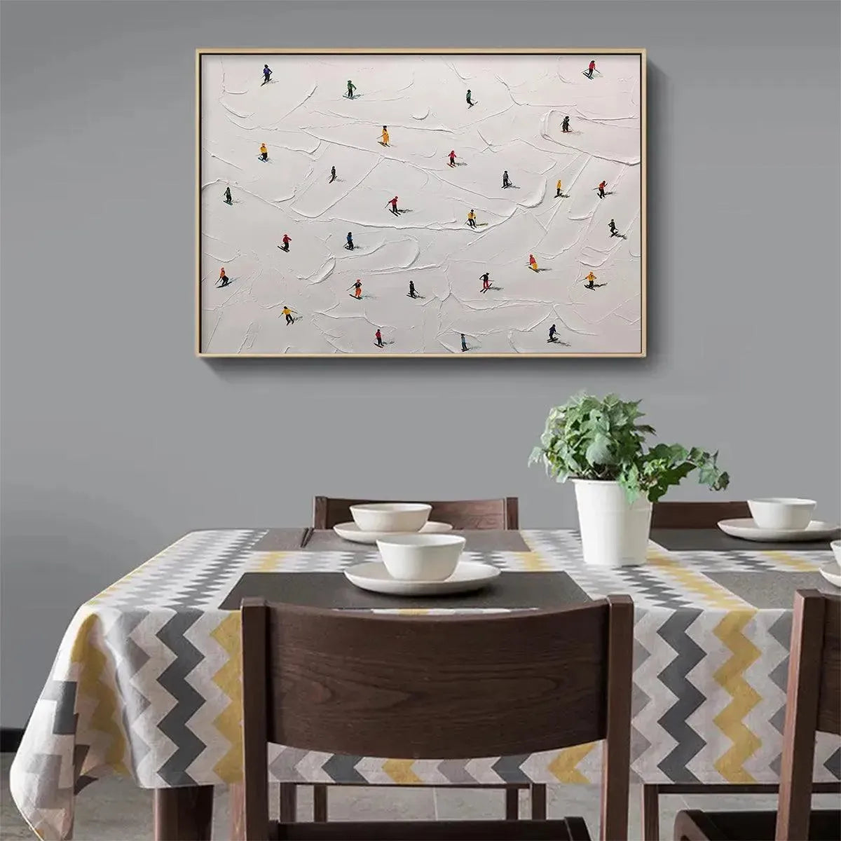 Colorful Skiers on White Snow | 3D Textured Painting #AA 230