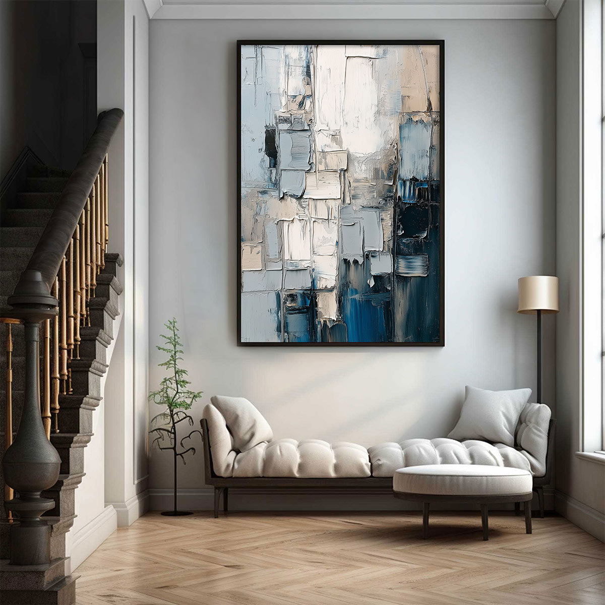 Textured Blue and White Abstract Wall Art | Modern Wall Decor #AA 095