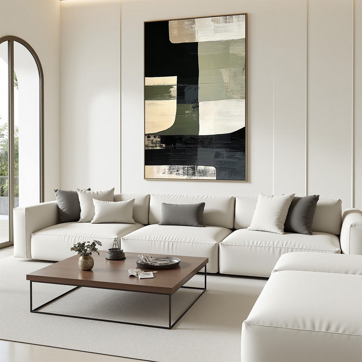 Textured Abstract Painting | Green, Black & Beige Canvas #AA 216