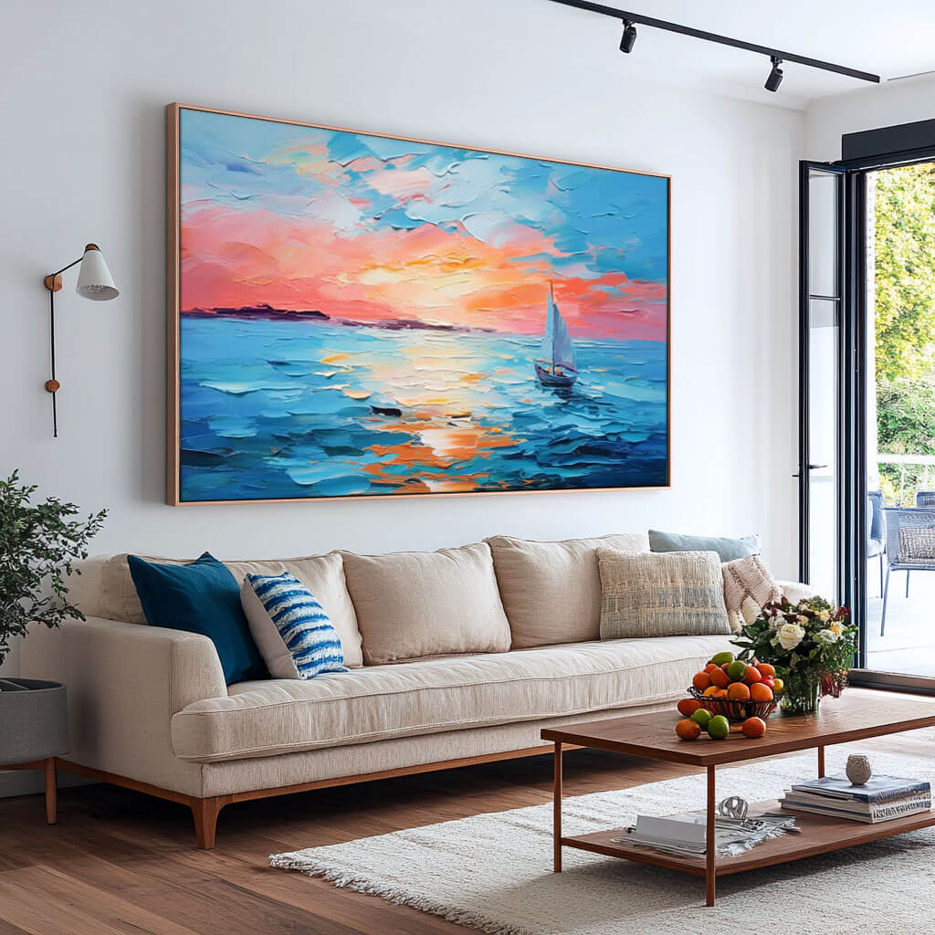 Vibrant Sunset Seascape | Colorful Sailboat Painting #AA 066