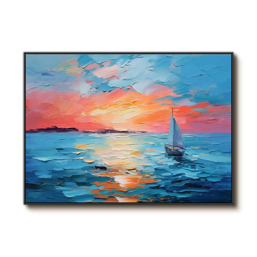 Vibrant Sunset Seascape | Colorful Sailboat Painting #AA 066