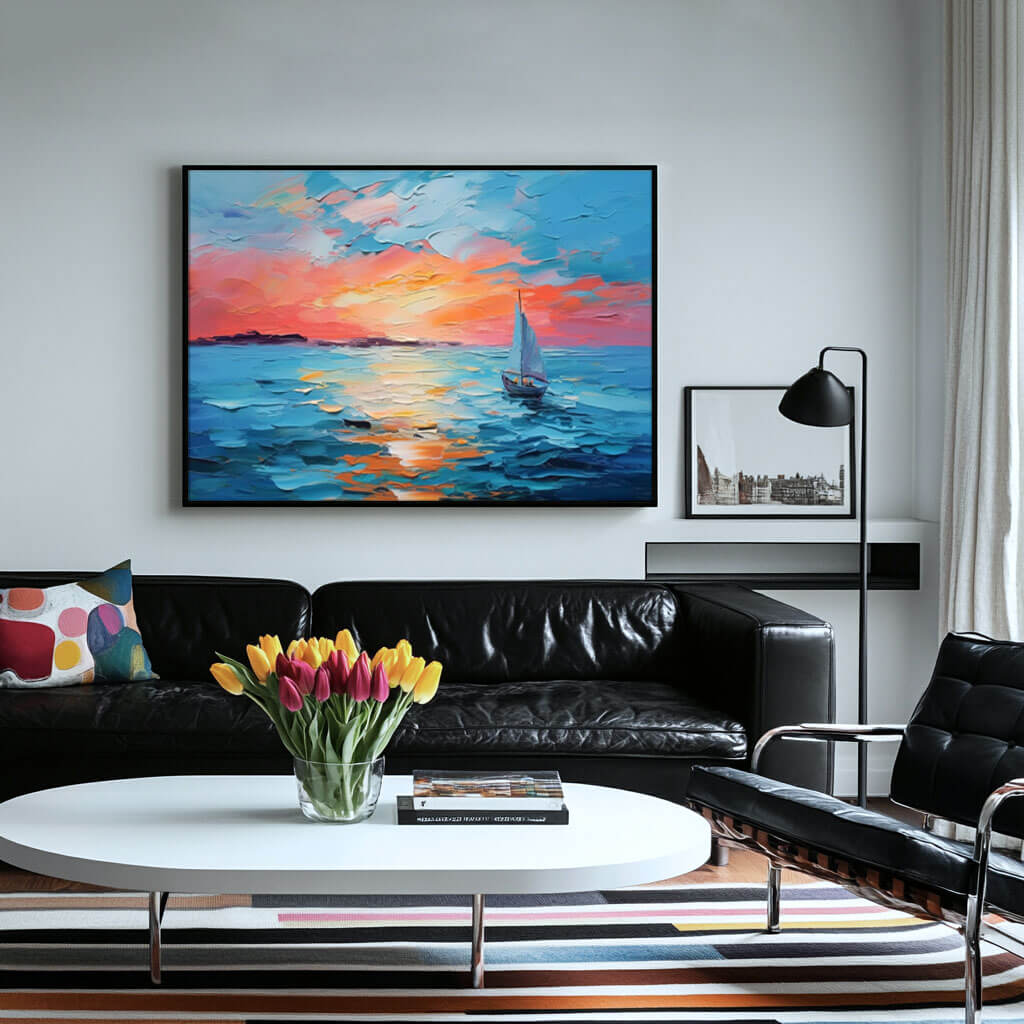 Vibrant Sunset Seascape | Colorful Sailboat Painting #AA 066