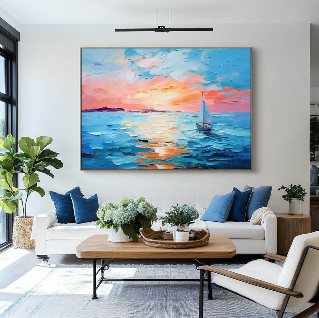Vibrant Sunset Seascape | Colorful Sailboat Painting #AA 066