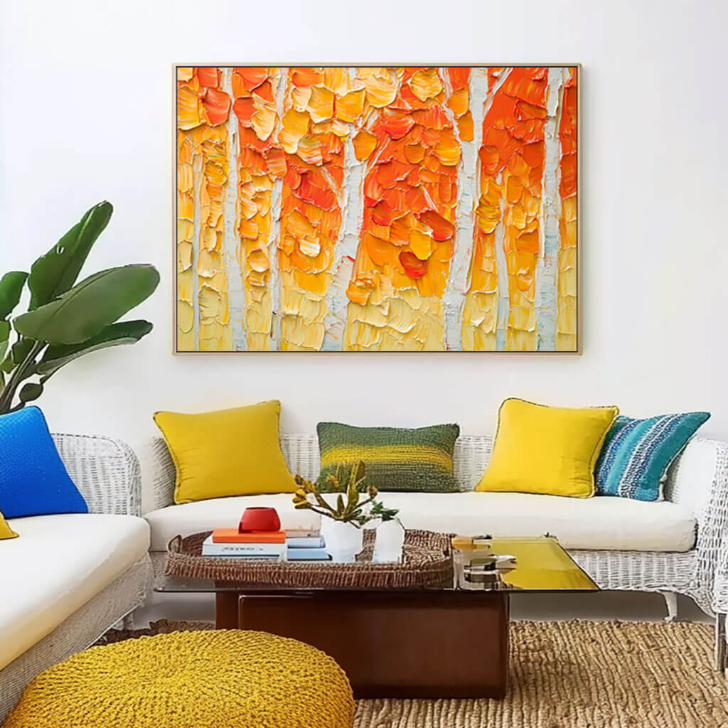 Golden Autumn Tree Hand-Painted Oil Painting | Textured Landscape #JJ 432