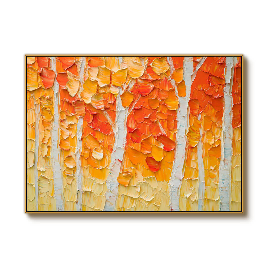 Golden Autumn Tree Hand-Painted Oil Painting | Textured Landscape #JJ 432