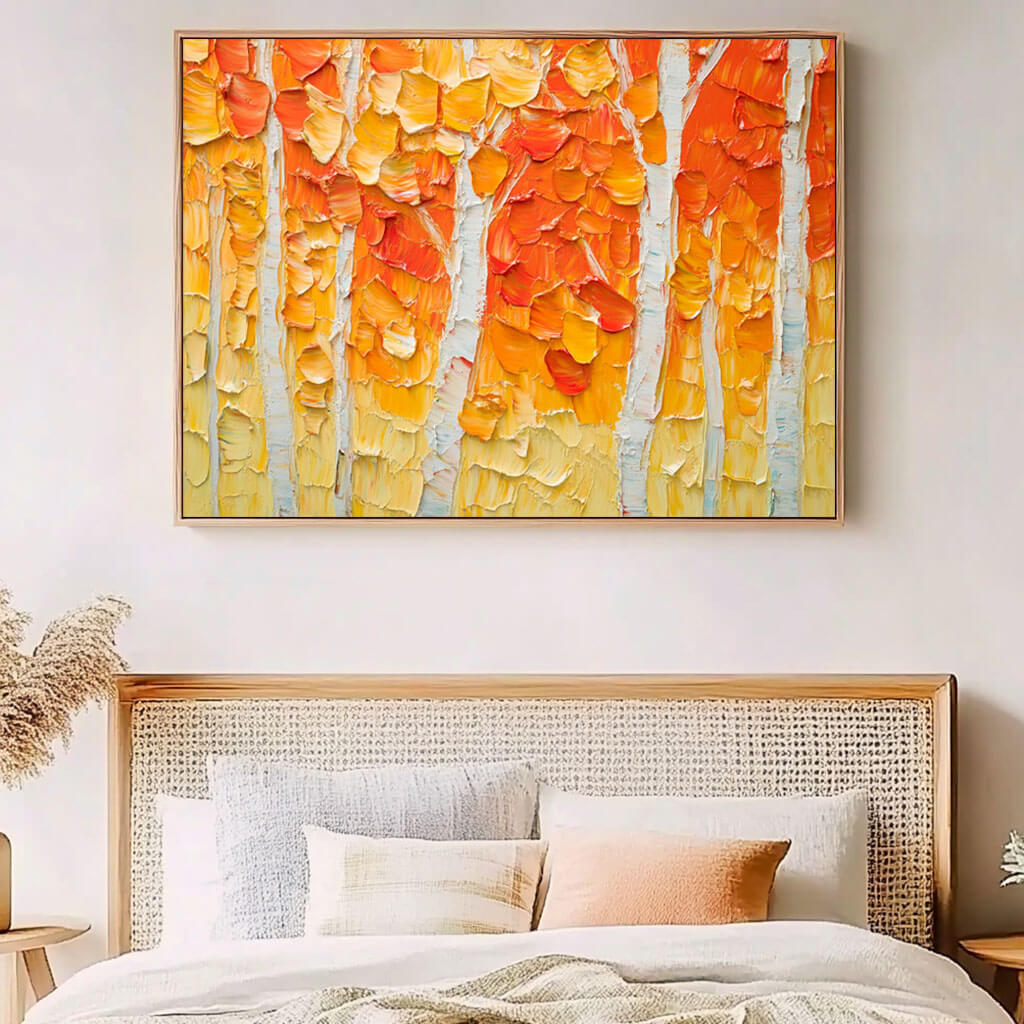 Golden Autumn Tree Hand-Painted Oil Painting | Textured Landscape #JJ 432