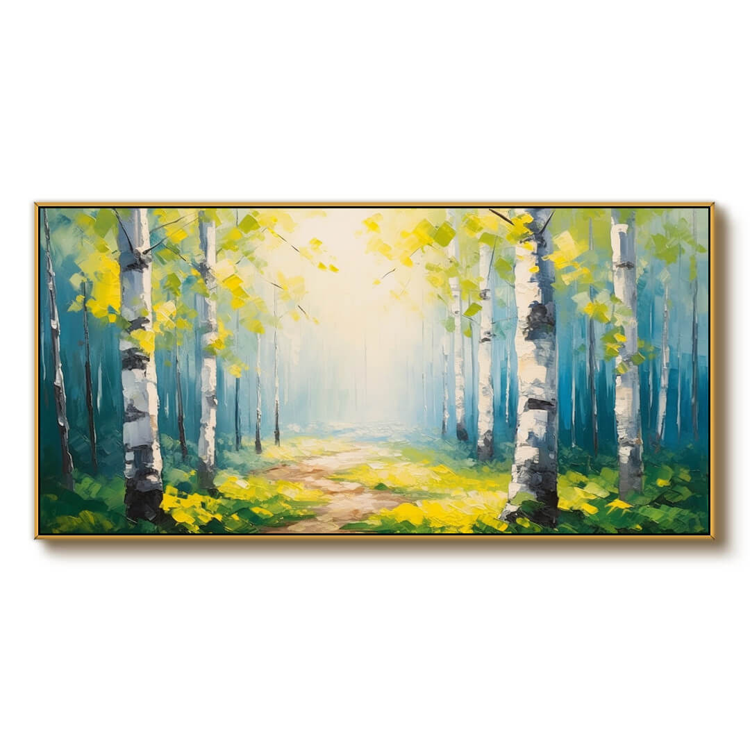 Sunny Birch Forest Canvas Wall Art | Nature Landscape Print #AA 375