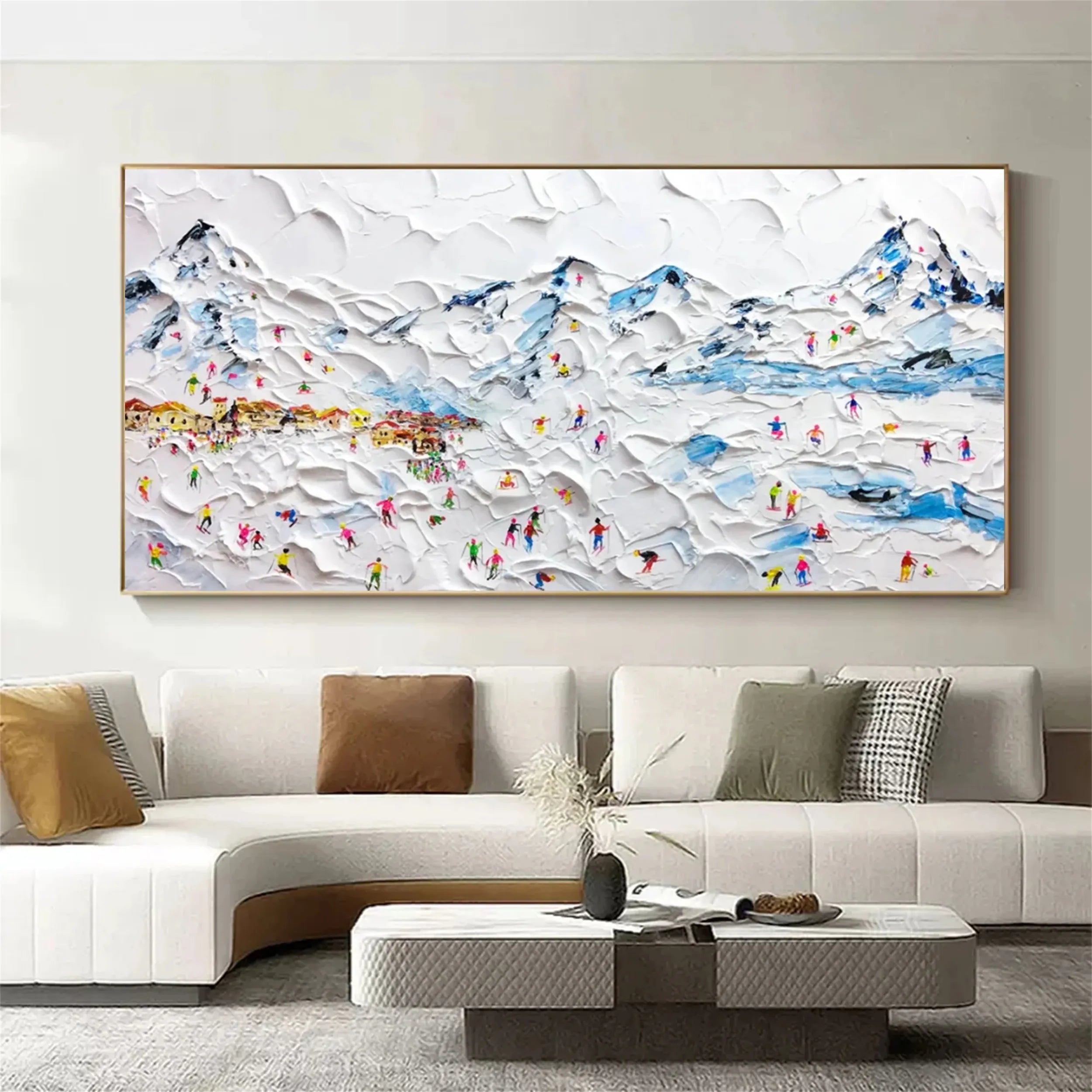 Textured Skiing Wall Art | Modern Ski Resort Painting #JJ 389