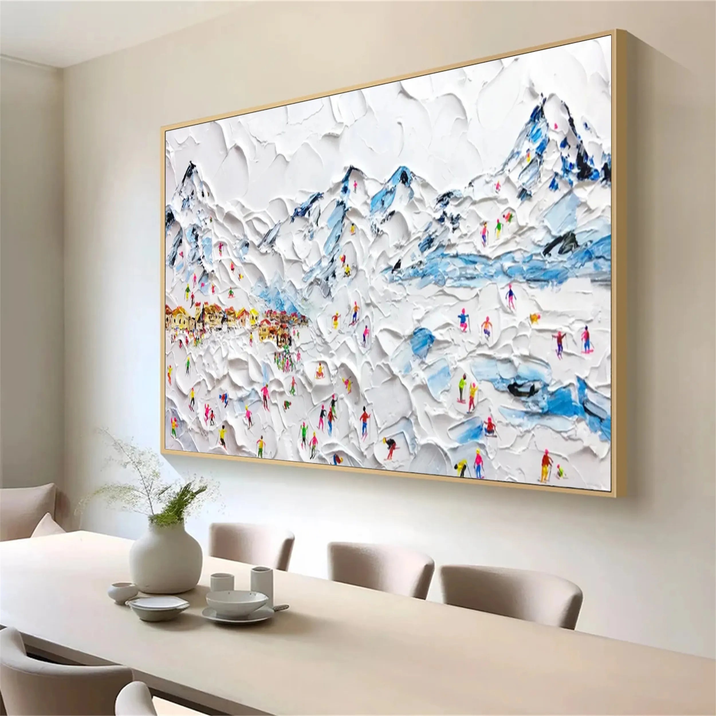 Textured Skiing Wall Art | Modern Ski Resort Painting #JJ 389