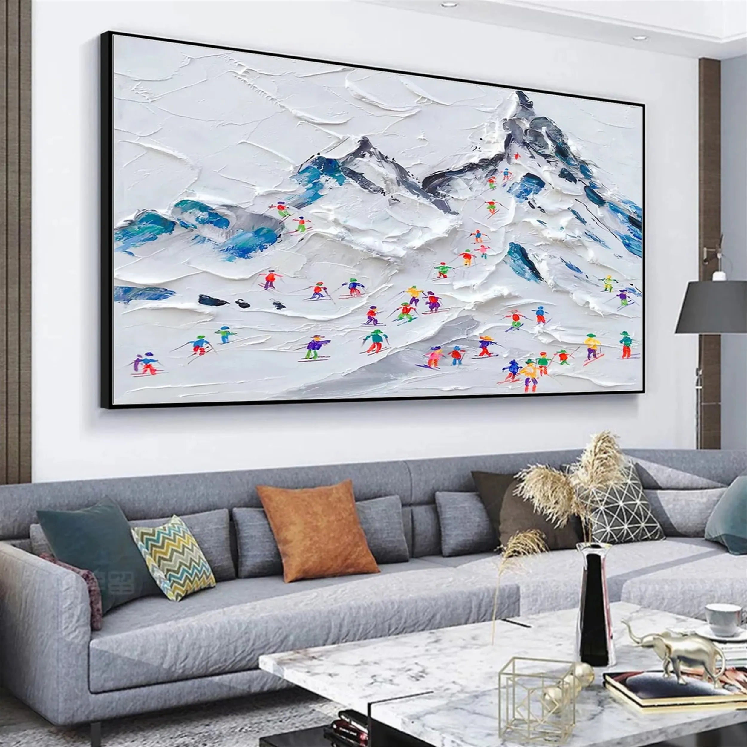 Powder Day – Abstract Ski Landscape Sport Art Painting Canvas #JJ 392