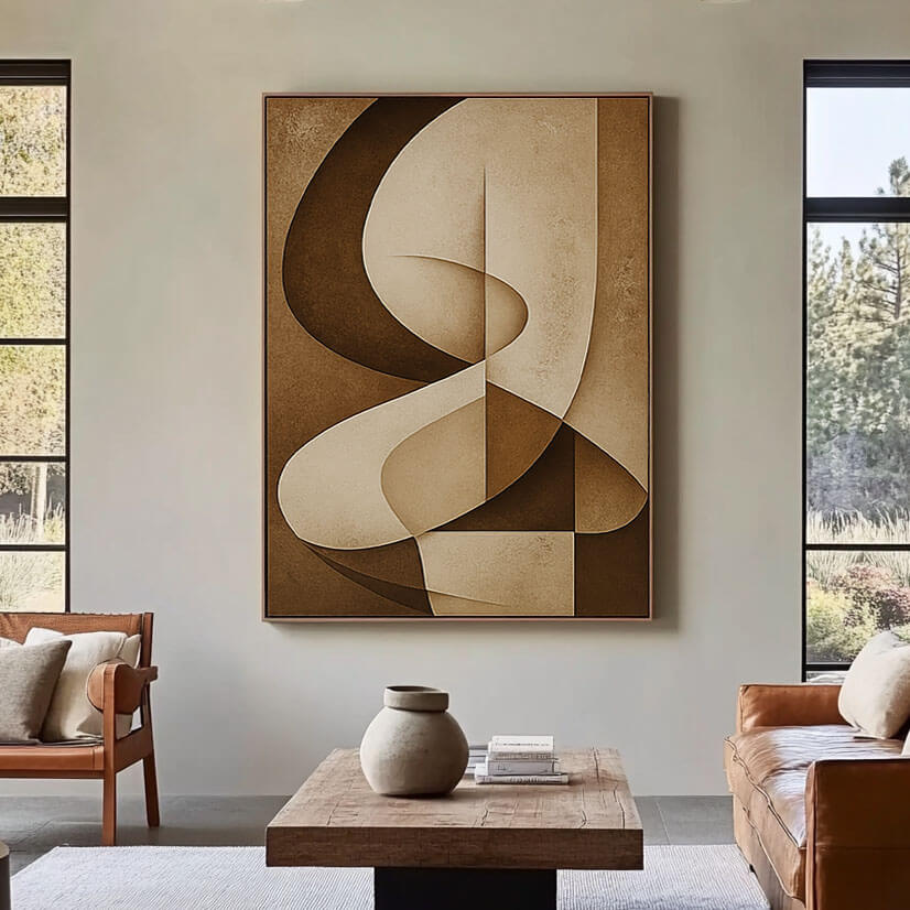Brown and Beige Abstract Wall Art | Earth Tone Geometric Canvas #AA 385