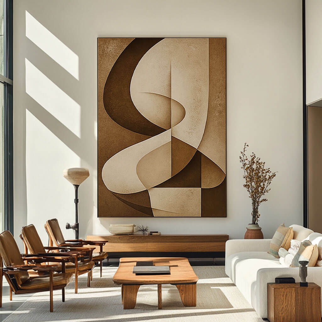 Brown and Beige Abstract Wall Art | Earth Tone Geometric Canvas #AA 385