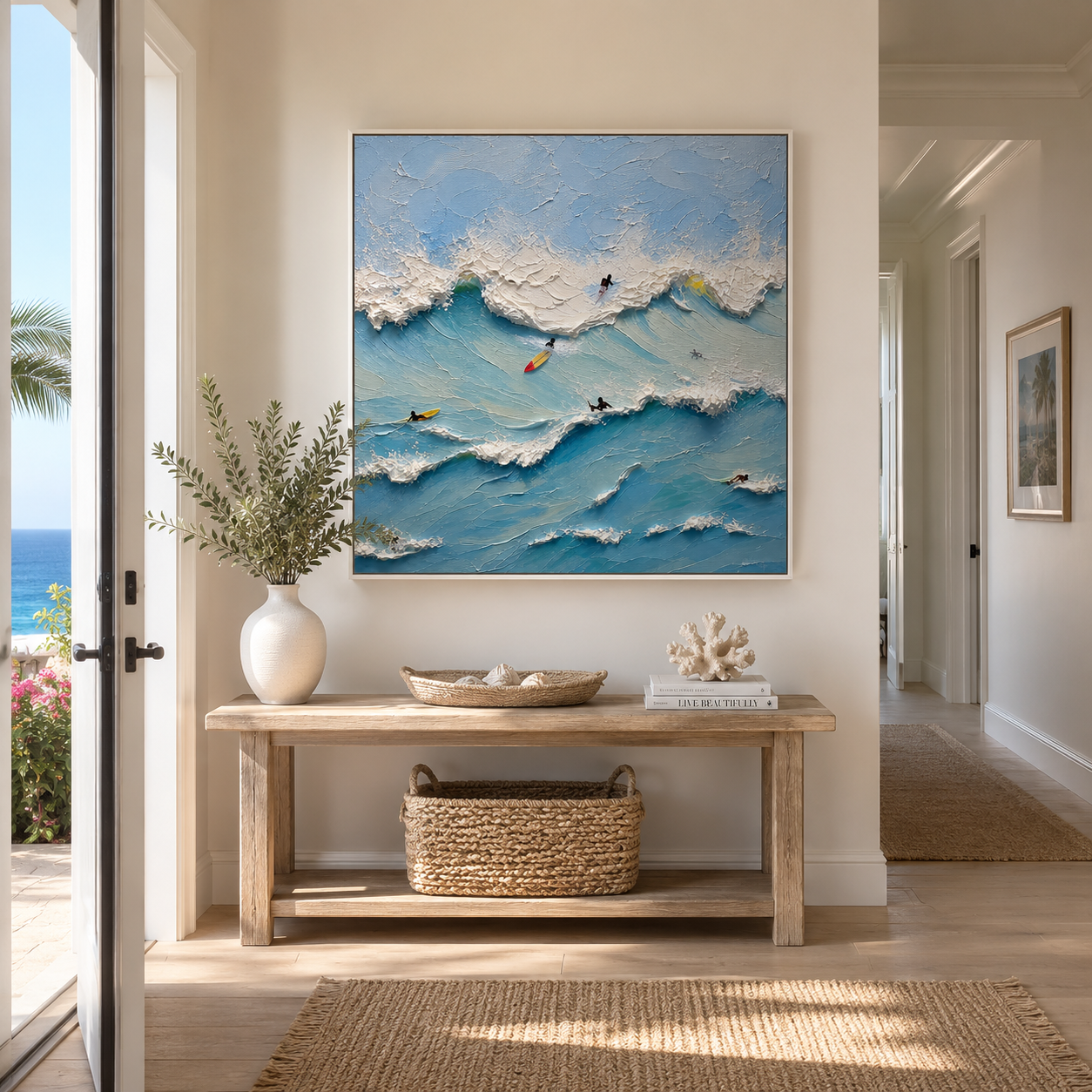 Blue Horizon – Textured Coastal Surf Wall Art | Hand Painted Ocean Canvas