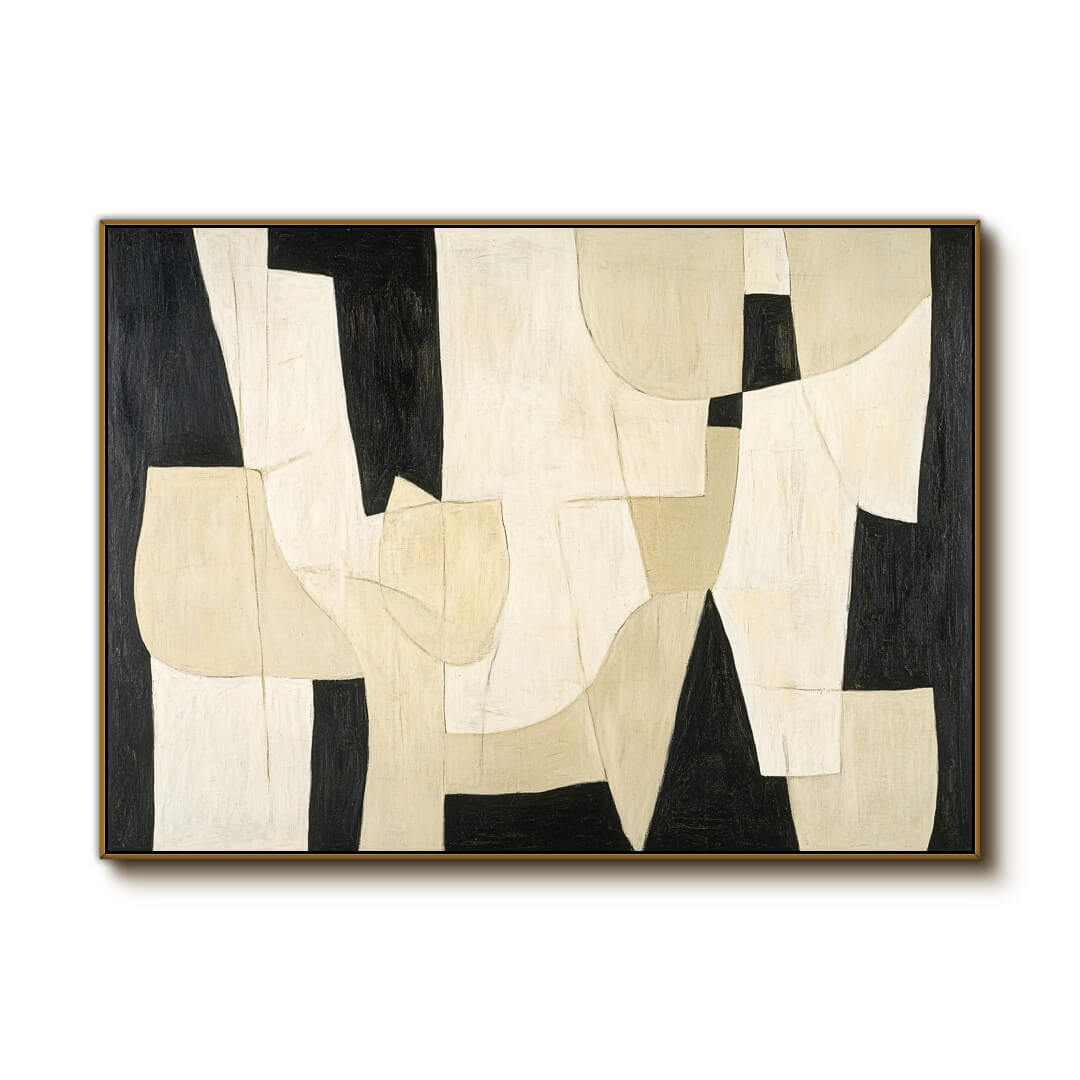 Black and Beige Geometric Abstract Art | Modern Neutral Canvas #AA 398
