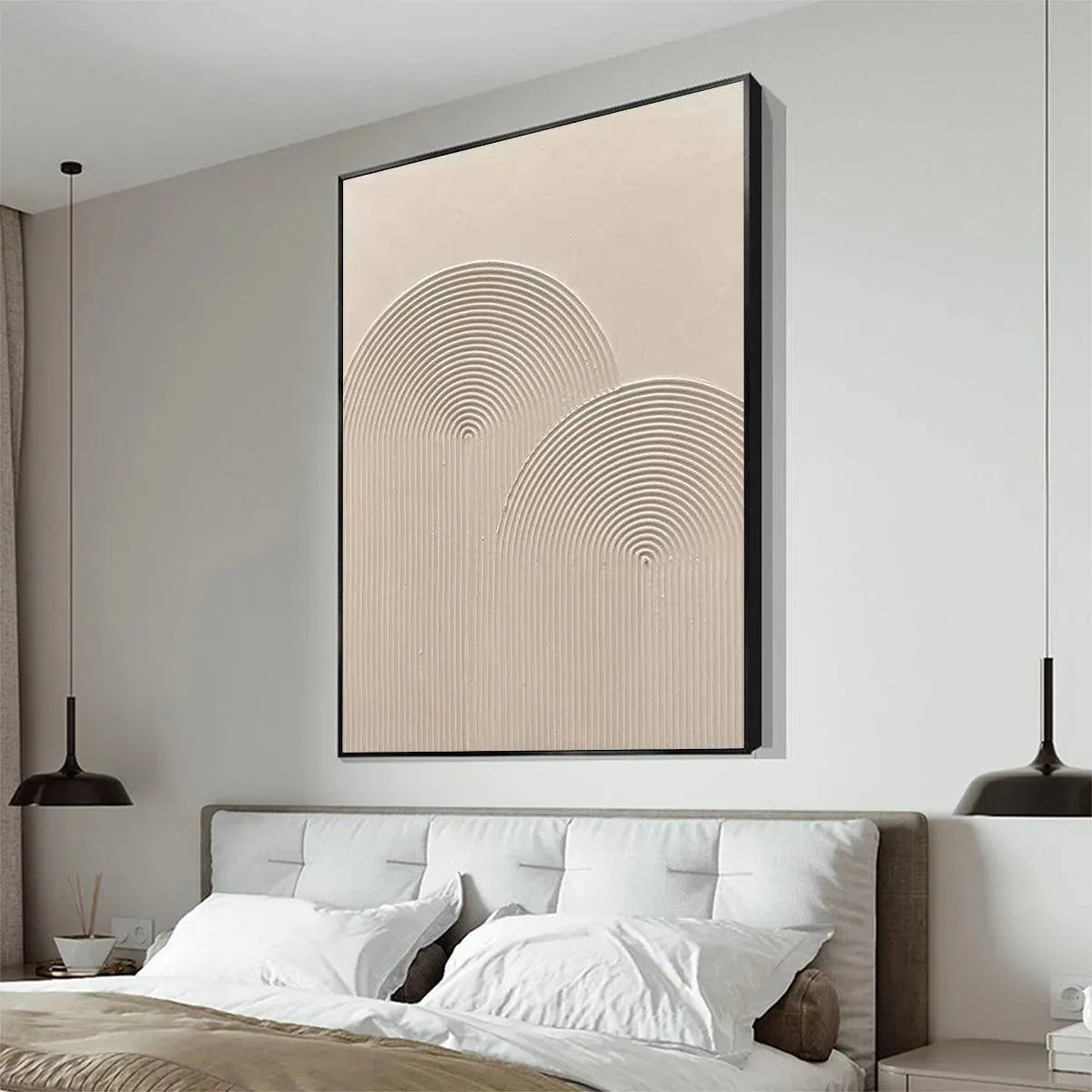 Beige Combed Plaster Art Canvas | Textured Minimalist Wall Art #AA 097