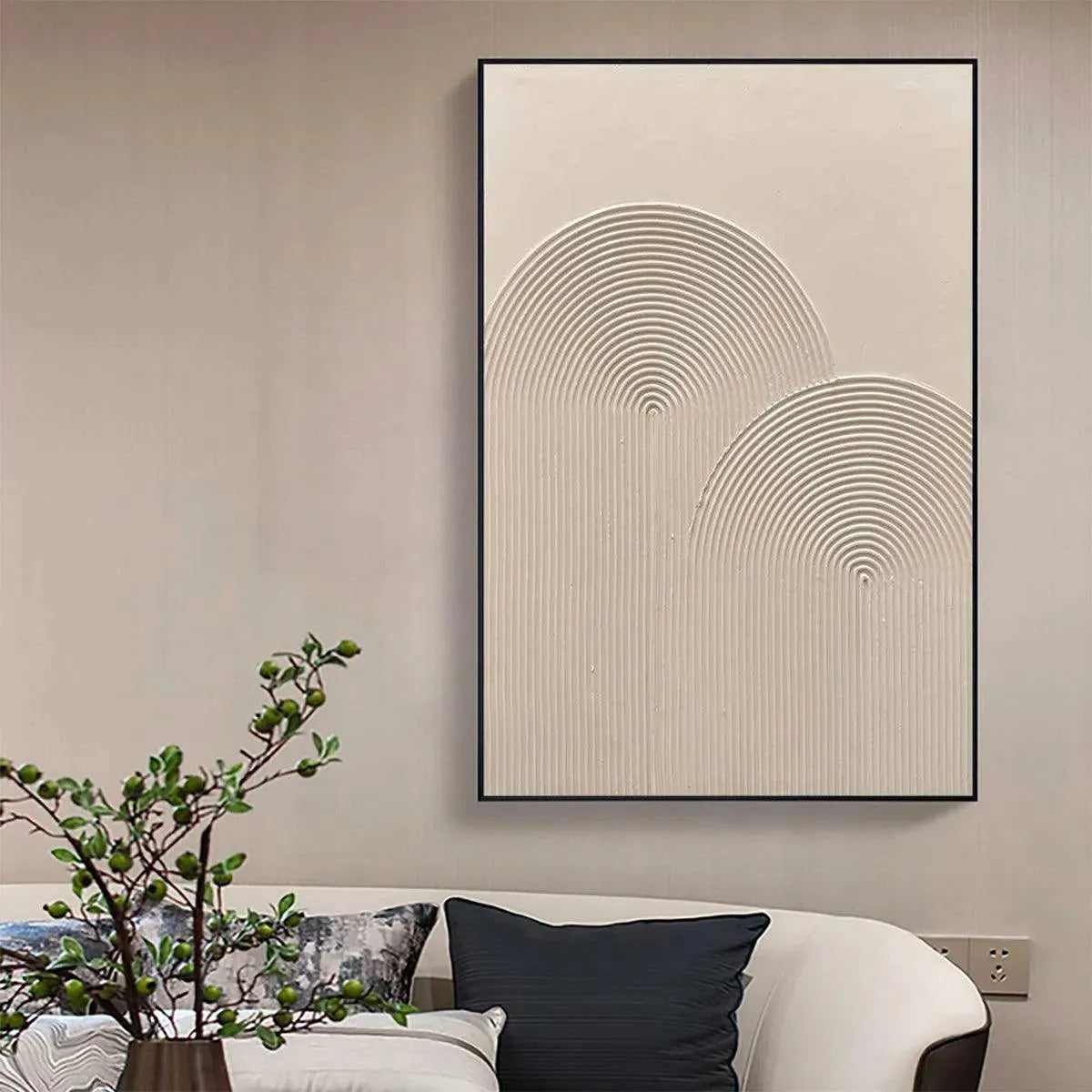 Beige Combed Plaster Art Canvas | Textured Minimalist Wall Art #AA 097