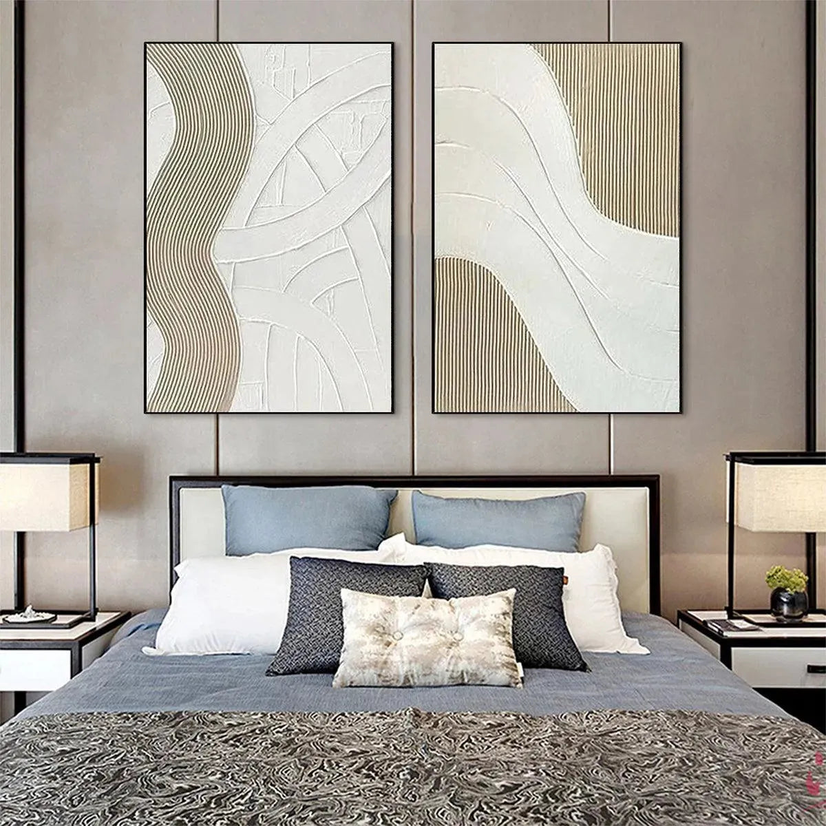 Abstract Wavy Lines Art Set | Minimalist River Painting #AA 099