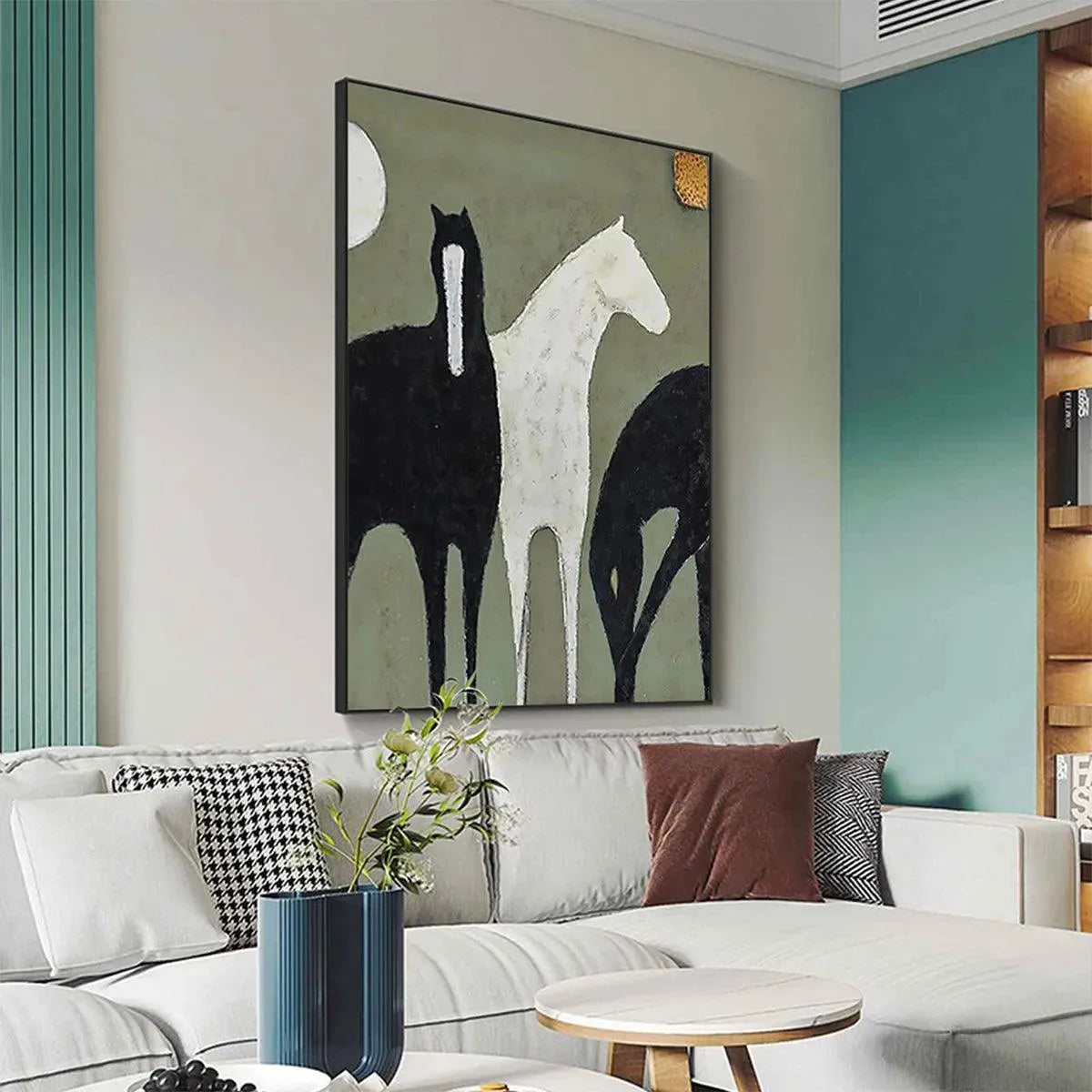 Modern Three Horses Painting | Large Stylized Equine Wall Art #ZZ 242