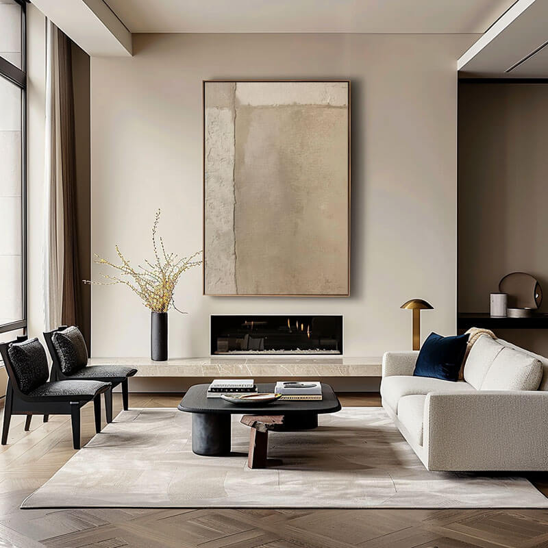 Beige Minimalist Canvas Wall Art | Neutral Abstract Painting #AA 353