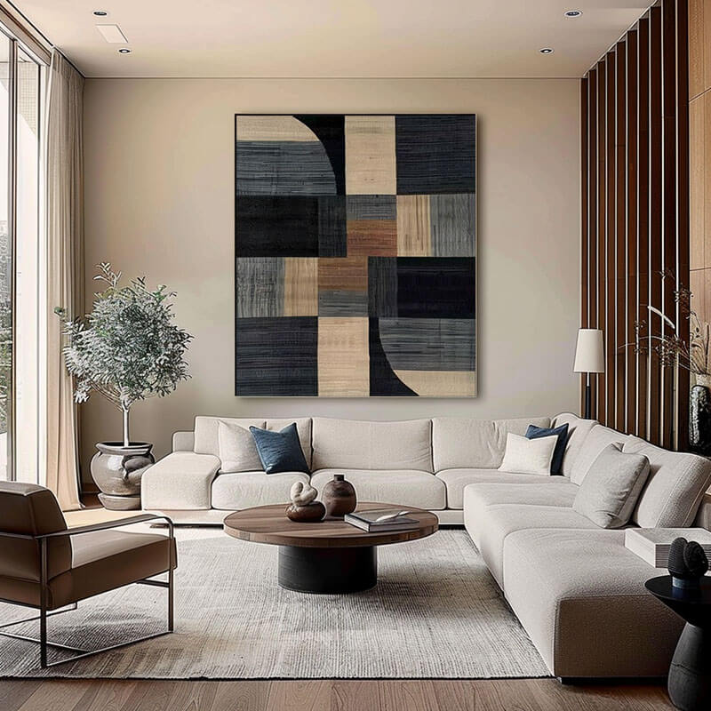 Japandi Style Geometric Art | Earth Tone Abstract Painting #AA 040