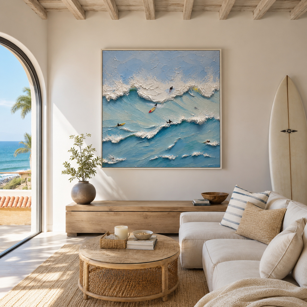 Blue Horizon – Textured Coastal Surf Wall Art | Hand Painted Ocean Canvas