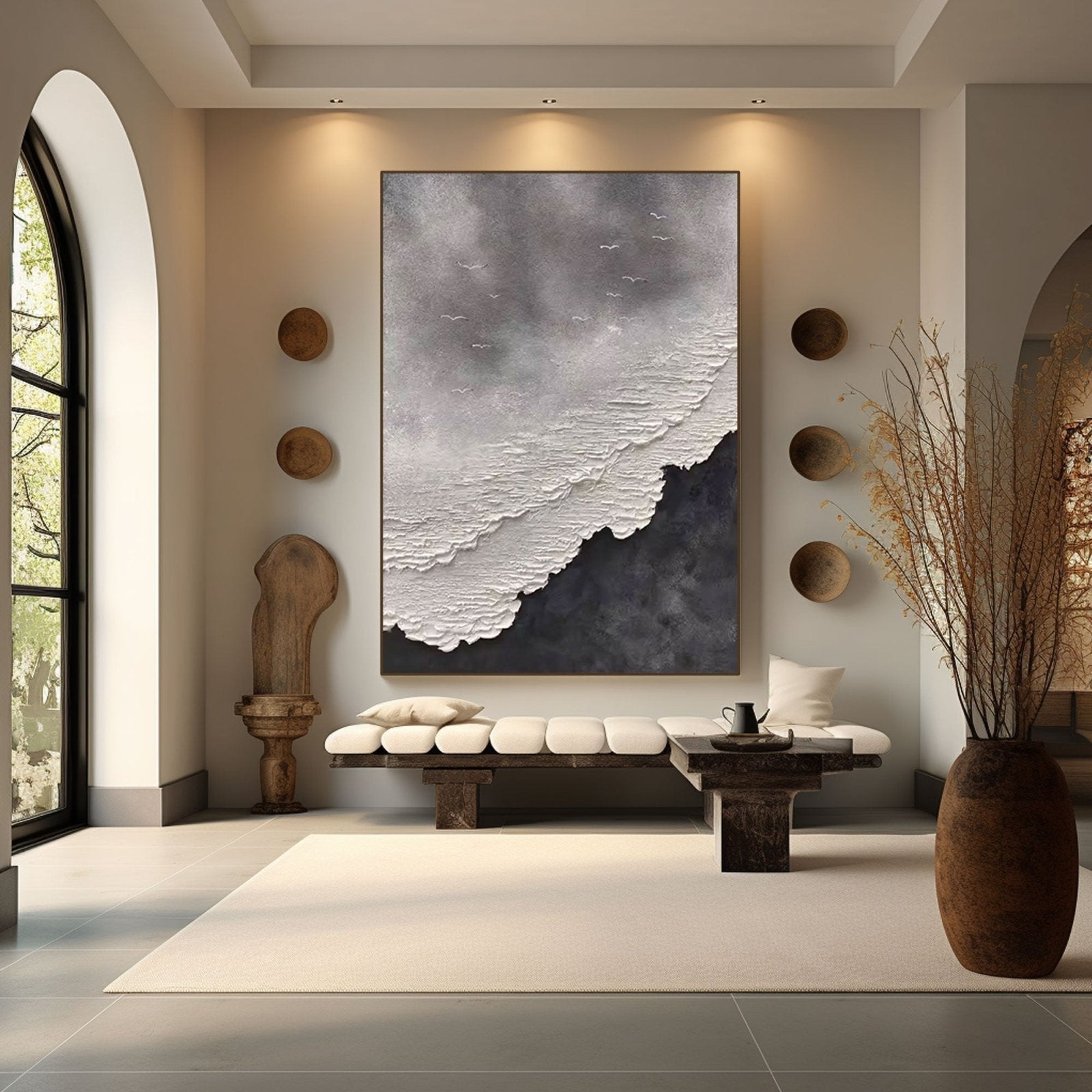 Original Black and White Wave Painting | Textured Abstract Ocean Art #TC 190