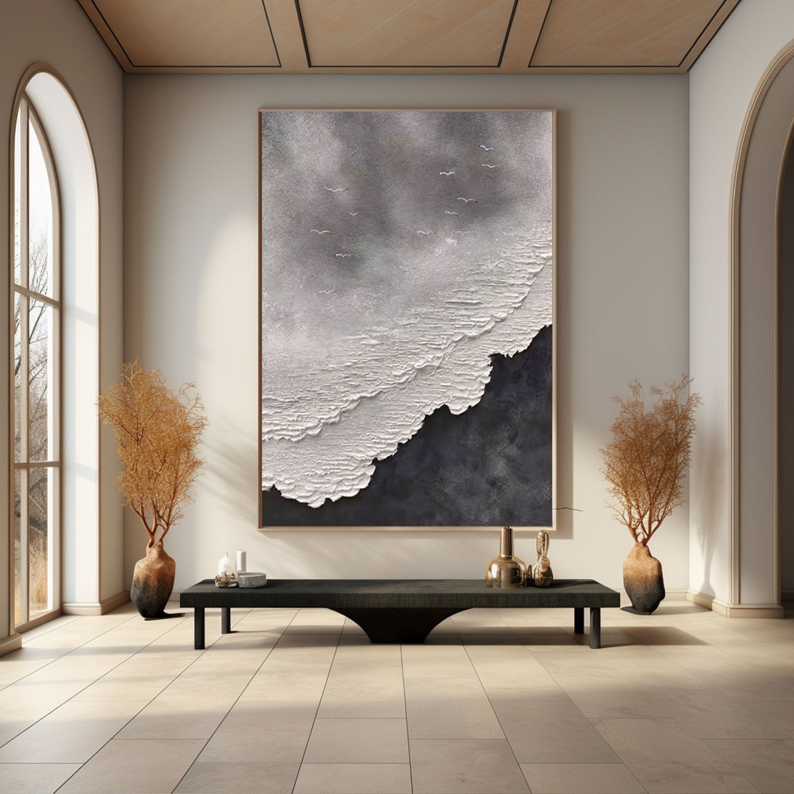 Original Black and White Wave Painting | Textured Abstract Ocean Art #TC 190