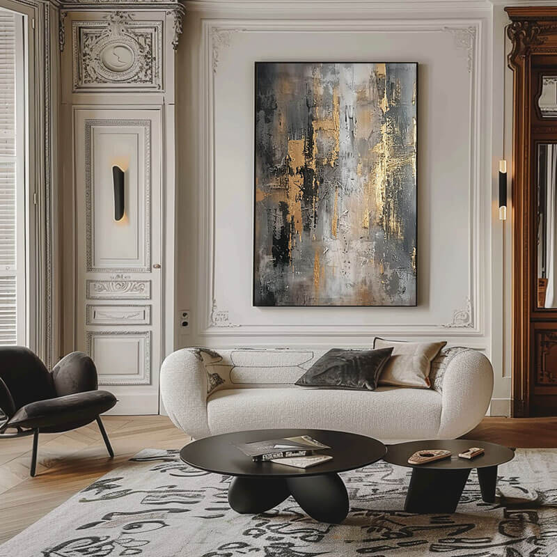 Black, Grey & Gold Abstract Canvas Wall Art | Gold Foil Decor #AA 365