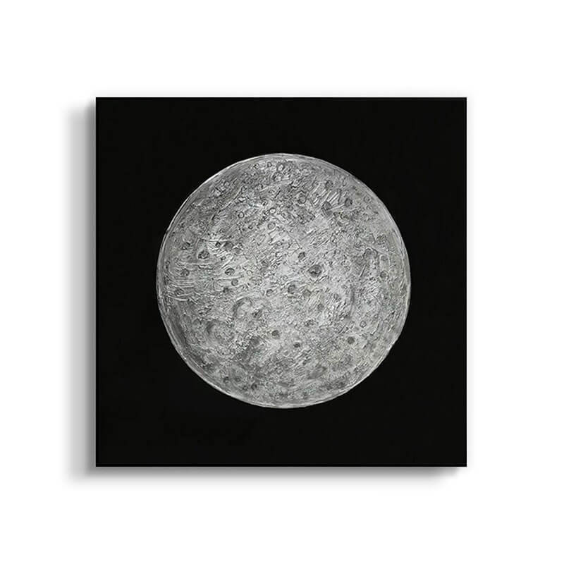 Textured 3D Full Moon Painting | Black & White Wall Art #AA 155