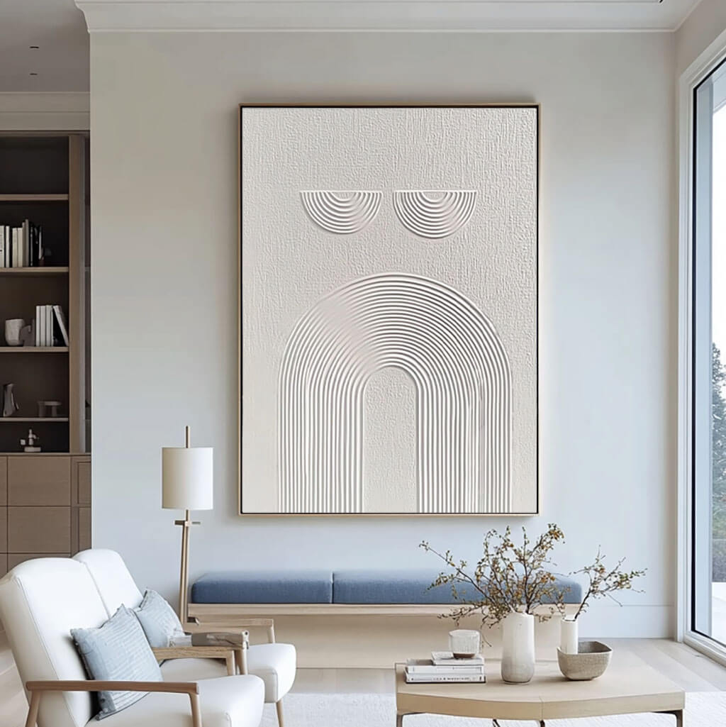 Sculptural White Line Art - Minimalist Abstract Painting #JJ 436