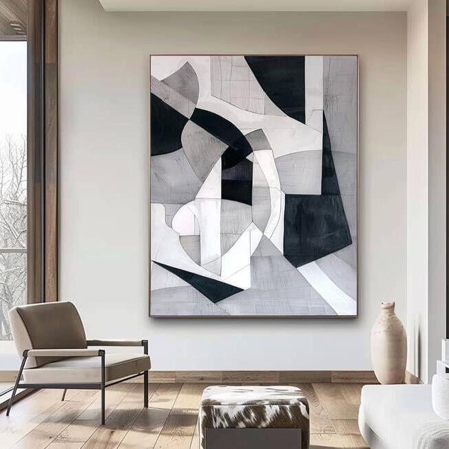 Black and White Geometric Abstract Canvas Art | Modern Wall Decor #AA 396