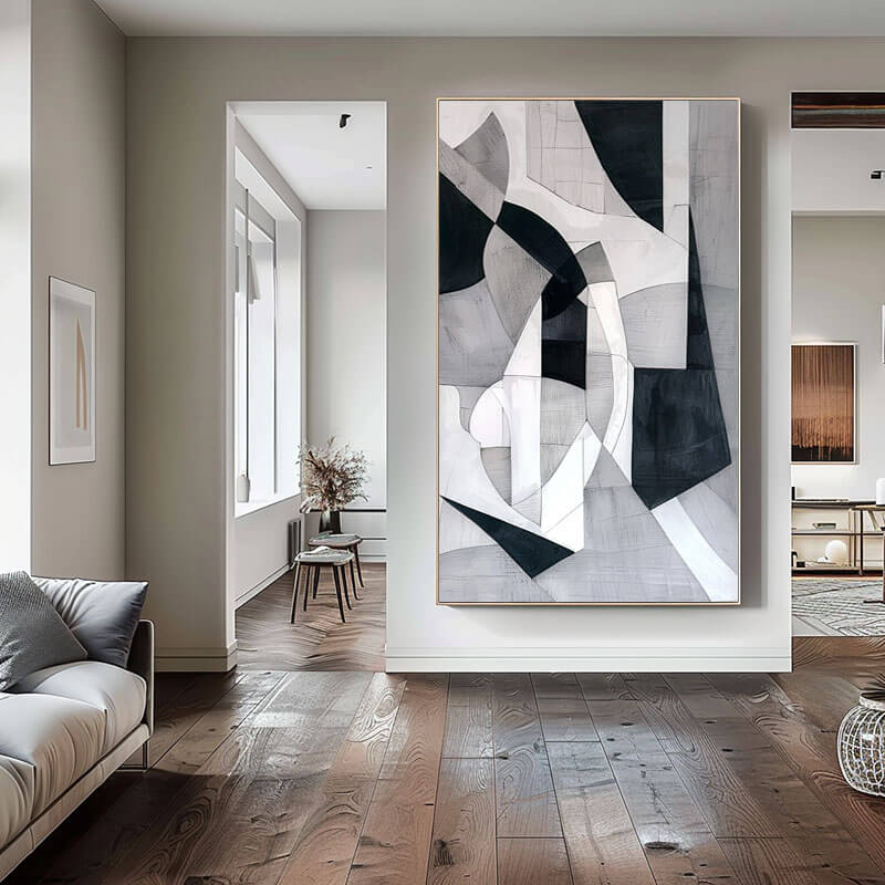 Black and White Geometric Abstract Canvas Art | Modern Wall Decor #AA 396