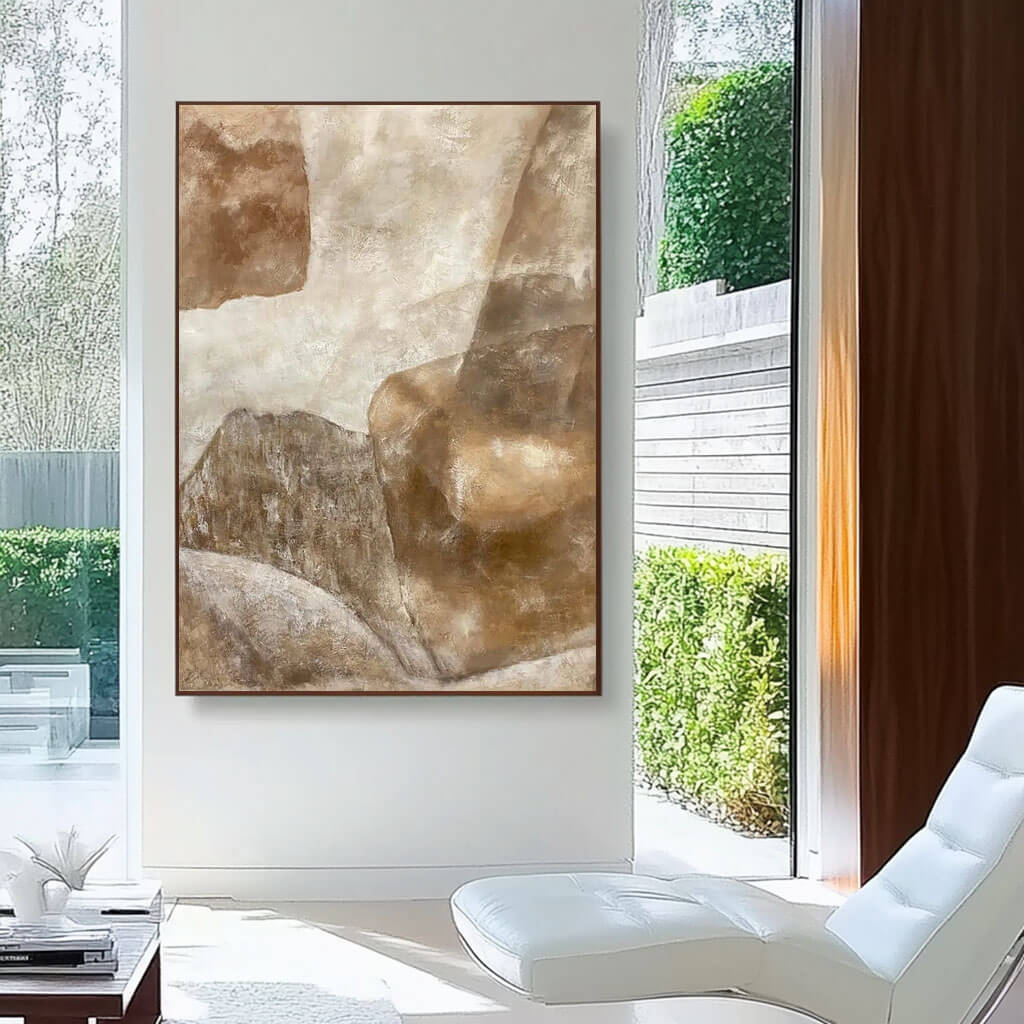 Warm Earth Tone Abstract Wall Art | Beige & Brown Canvas #AA 373
