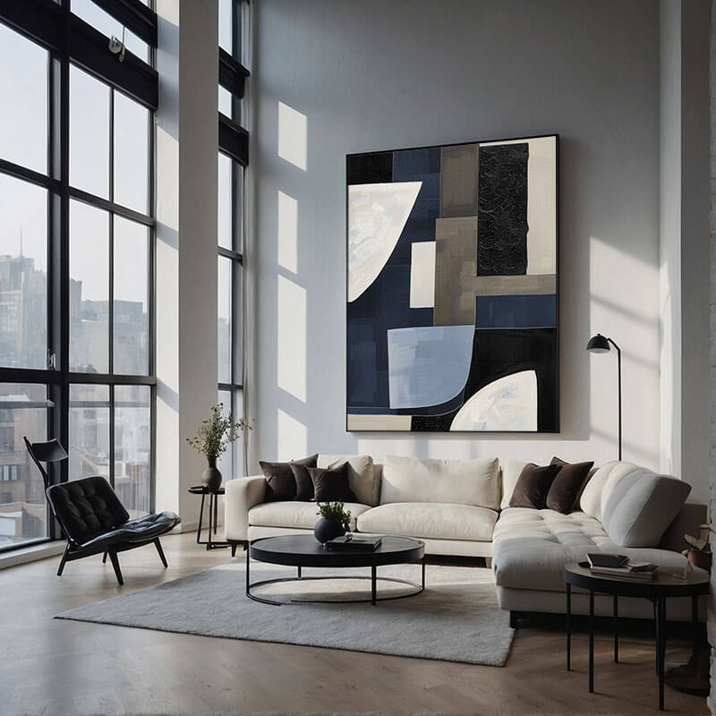 Deconstructed Abstract Art | Black and Blue Painting #AA 159