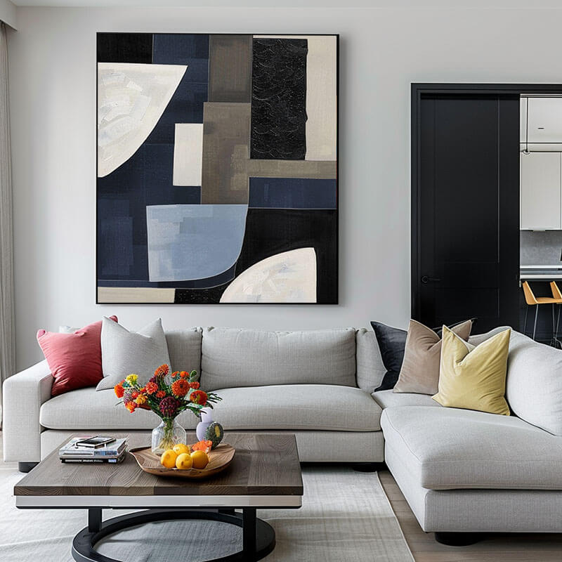 Deconstructed Abstract Art | Black and Blue Painting #AA 159