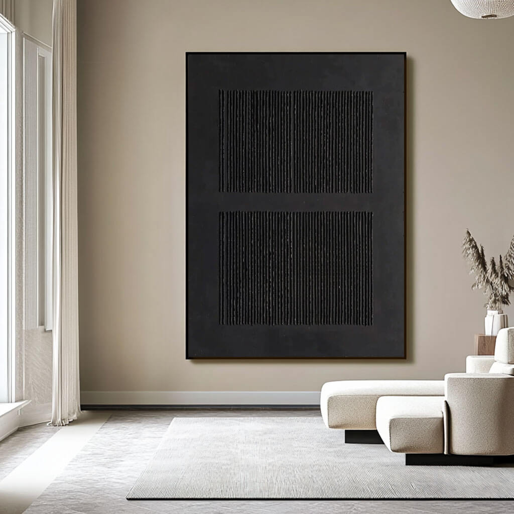 Textured 3D Black Abstract Art | Minimalist Plaster Painting #AA 162