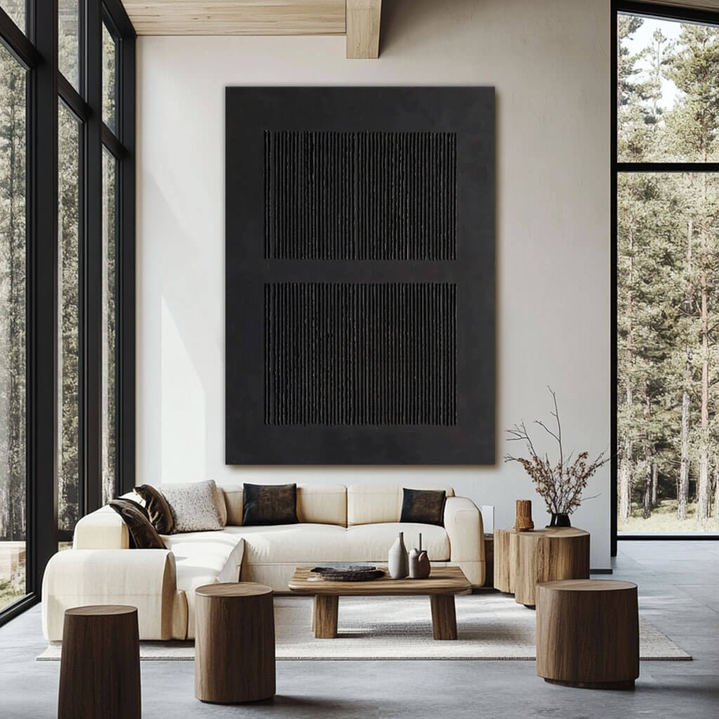 Textured 3D Black Abstract Art | Minimalist Plaster Painting #AA 162