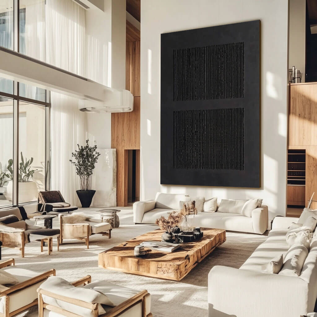 Textured 3D Black Abstract Art | Minimalist Plaster Painting #AA 162